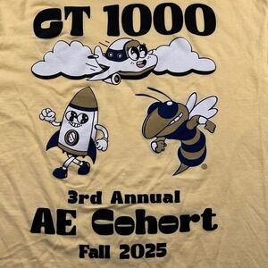 Comfort Colors Georgia Tech AE Cohort Shirt Mens M Yellow Aerospace Engineering